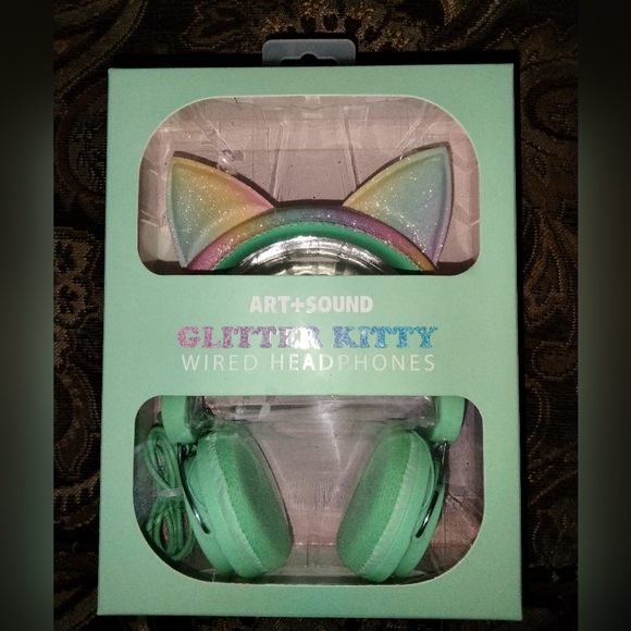 Art+Sound Headphones Artsound Glitter Kitty Wired Headphones Poshmark
